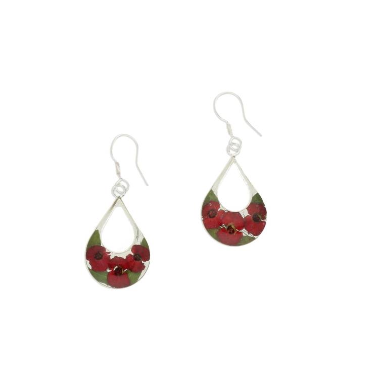 Sterling Silver Floral Poppy Double Teardrop Drop Earrings - Option1 Value Silver