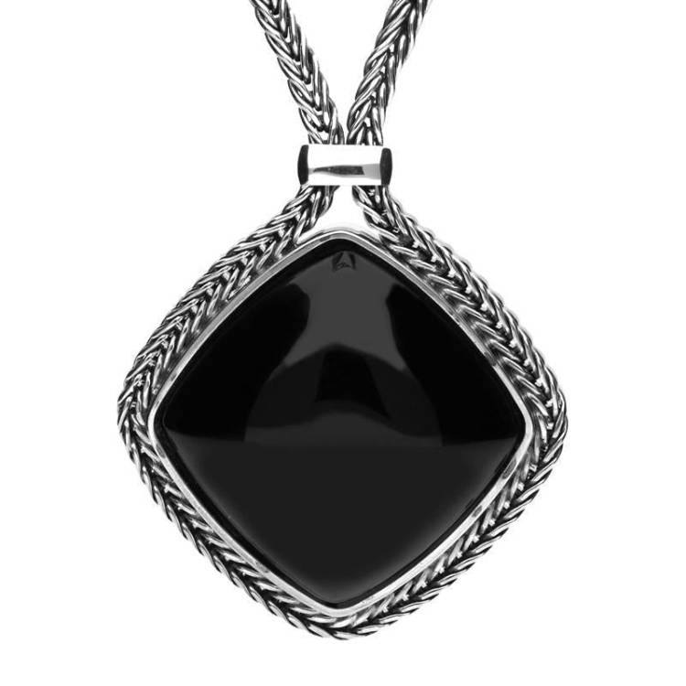 Sterling Silver Foxtail Whitby Jet Cushion Necklace - Option1 Value Silver