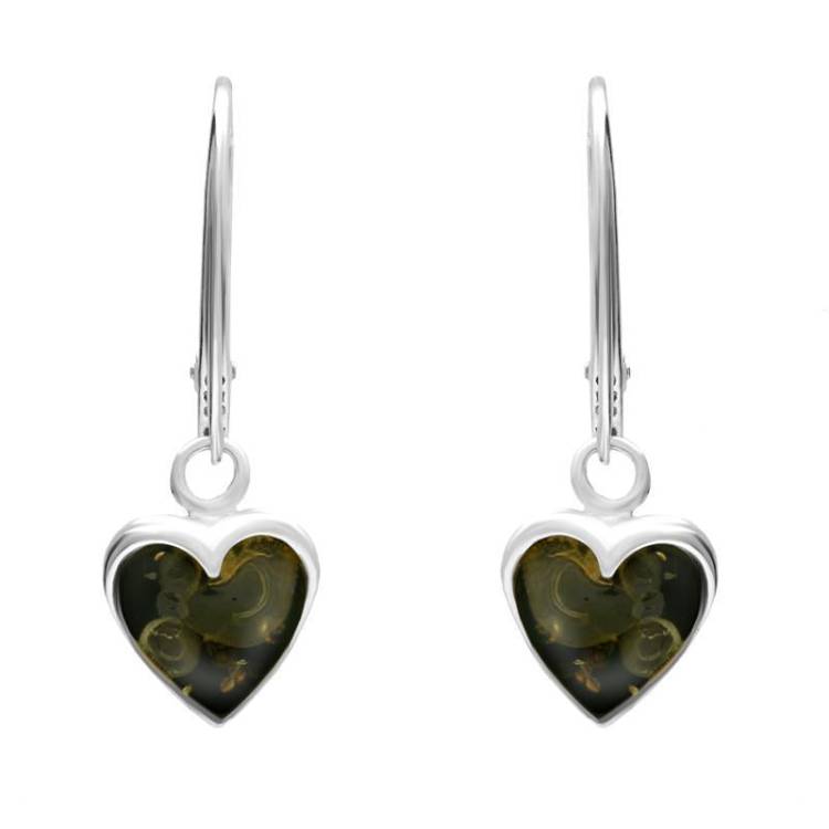 Sterling Silver Green Amber Heart Hook Earrings