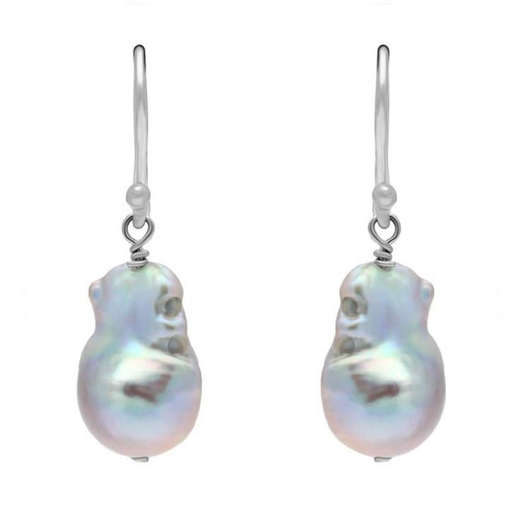 Sterling Silver Grey Baroque Pearl Hook Drop Earrings D