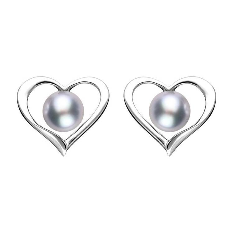 Sterling Silver Grey Pearl Open Heart Stud Earrings