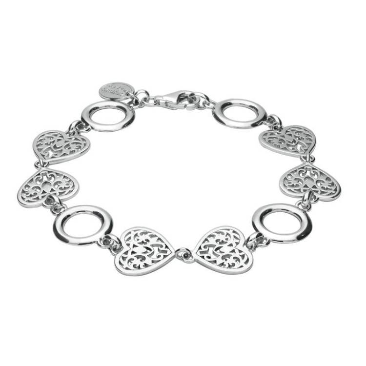 Sterling Silver Heart Round Bracelet - Silver