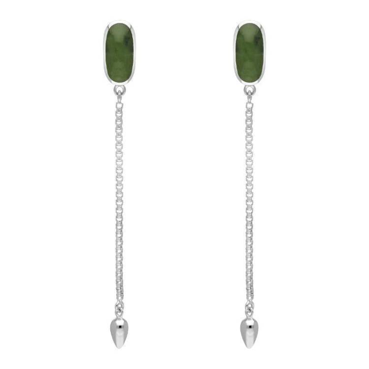Sterling Silver Jade Lineaire Long Drop Stud Earrings