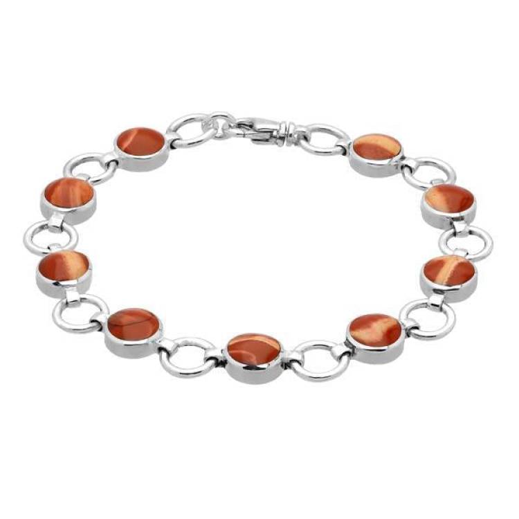 Sterling Silver Jasper Nine Stone Round Ring Bracelet - Silver