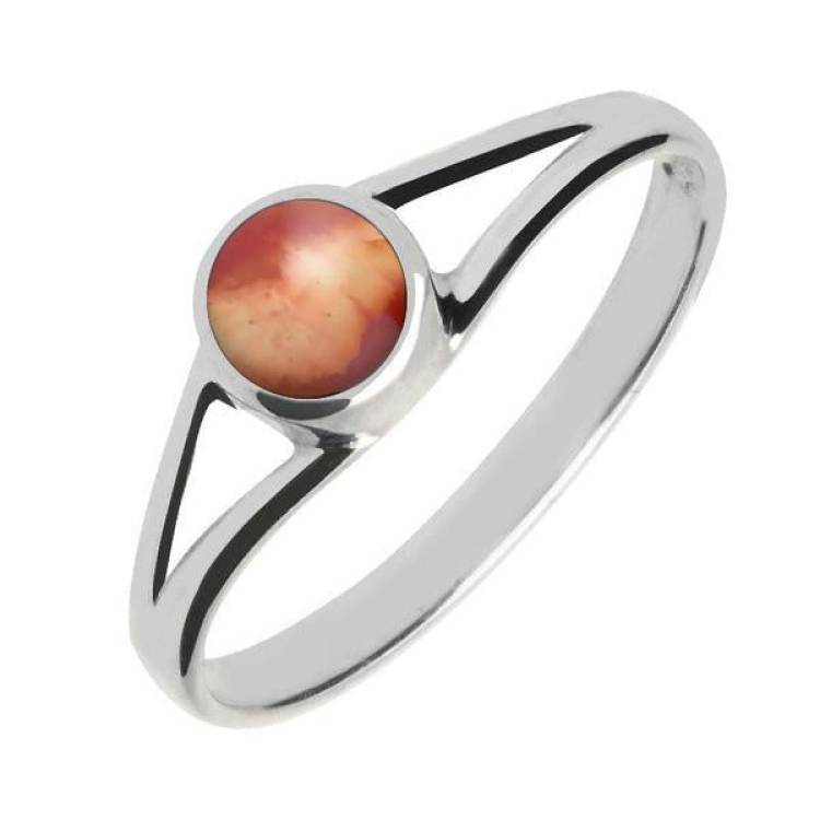 Sterling Silver Jasper Round Split Shoulder Ring - Silver