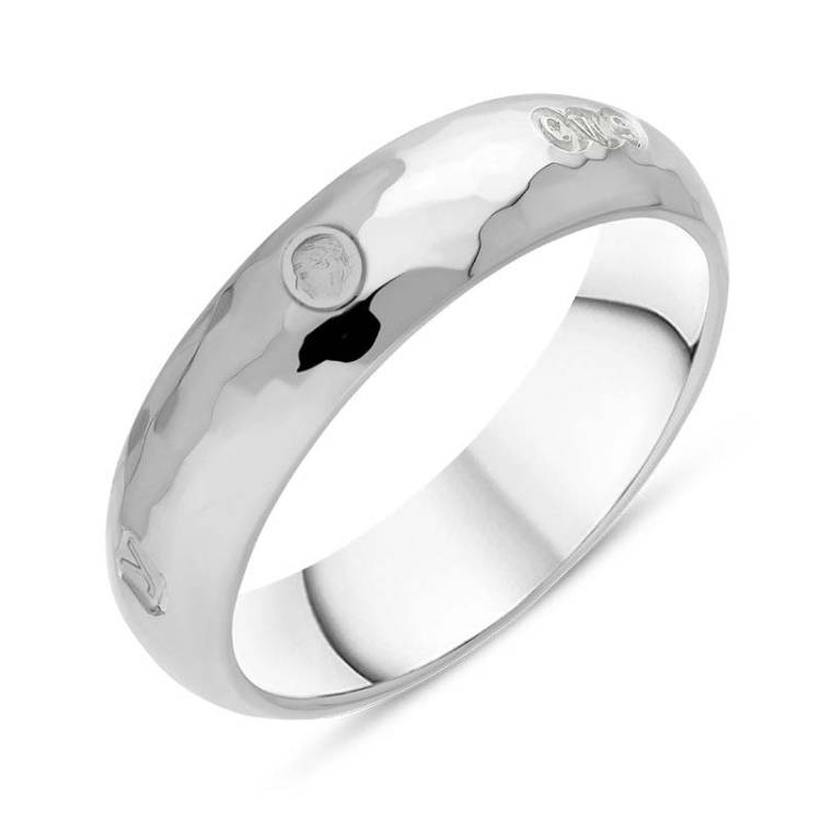 Sterling Silver King's Coronation Hallmark Hammered 6mm Ring D - J