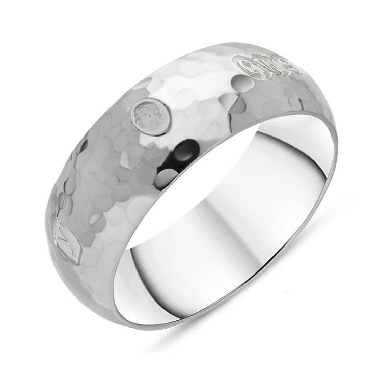 Sterling Silver King's Coronation Hallmark Hammered 8mm Ring D - T