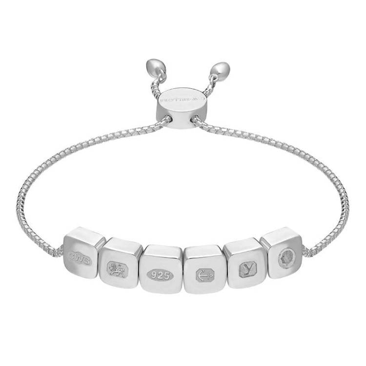 Sterling Silver King's Coronation Hallmark Cushion Disc Adjustable Bracelet D