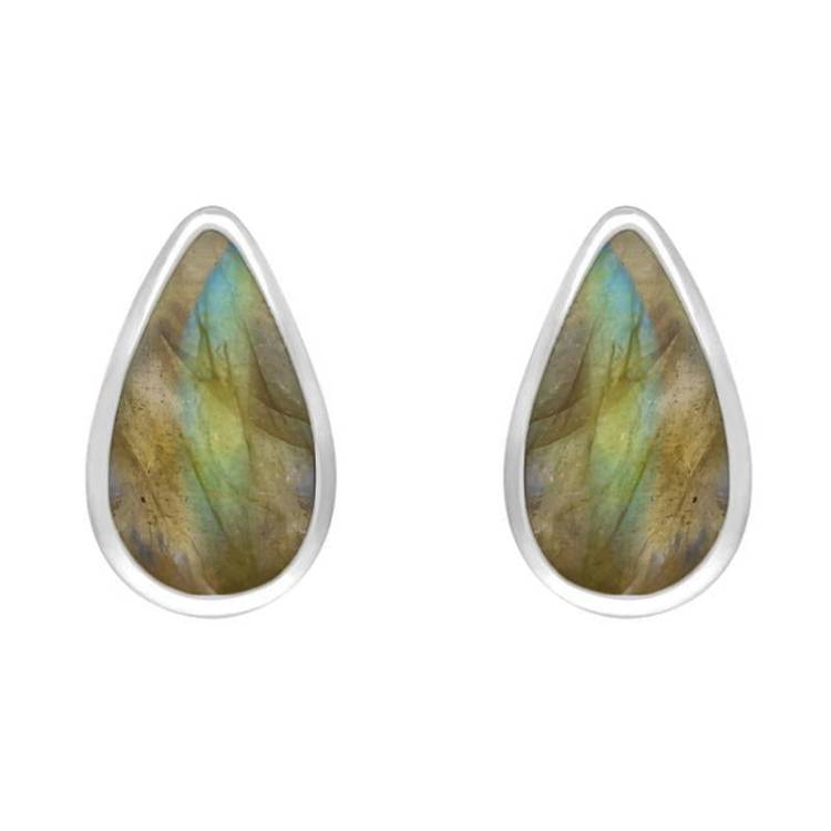 Sterling Silver Labradorite Small Teardrop Stud Earrings - Silver