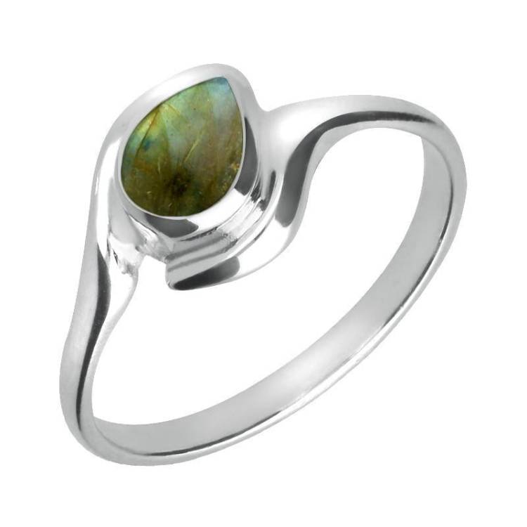 Sterling Silver Labradorite Offset Pear Ring - Silver