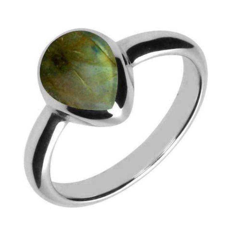 Sterling Silver Labradorite Pear Shaped Ring - Silver