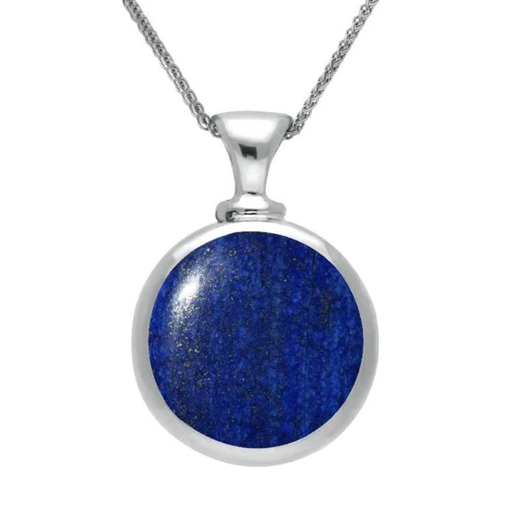 Sterling Silver Lapis Lazuli Double Sided Round Dinky Fob Necklace - Silver