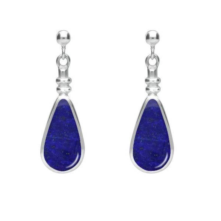 Sterling Silver Lapis Lazuli Bottle Top Pear Drop Earrings - Silver