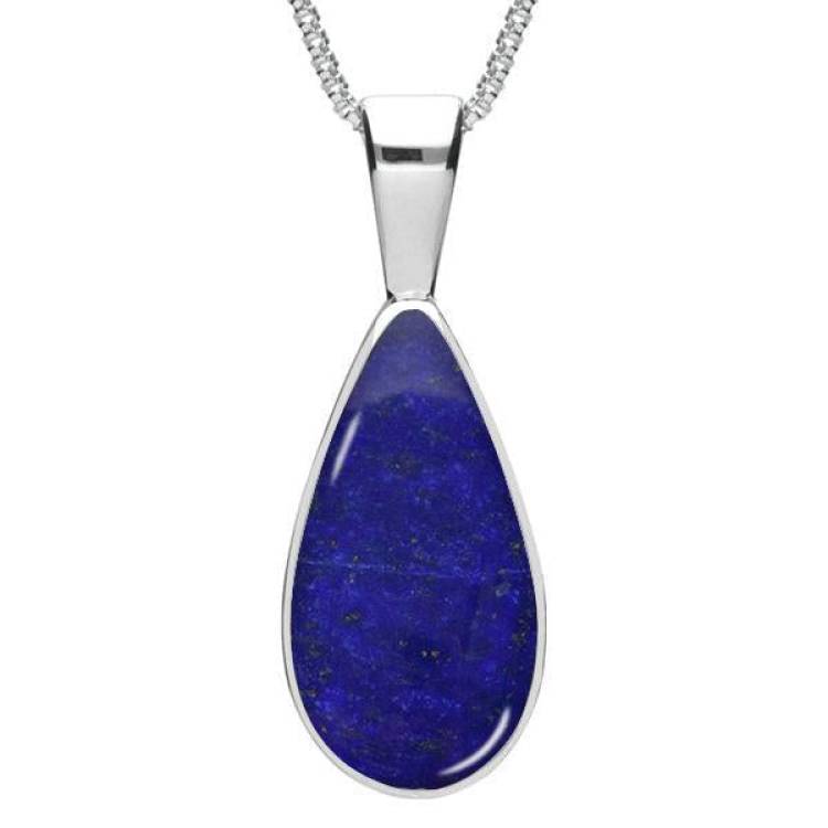 Sterling Silver Lapis Lazuli Classic Teardrop Necklace - Silver