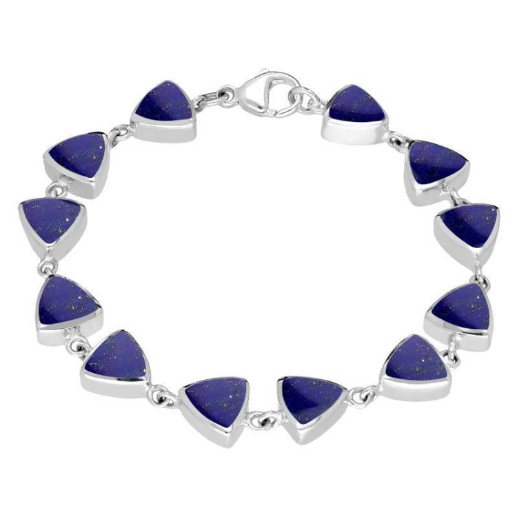Sterling Silver Lapis Lazuli Curved Triangle Bracelet - Option1 Value Silver