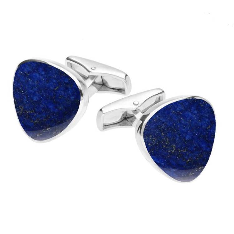 Sterling Silver Lapis Lazuli Curved Triangle Cufflinks