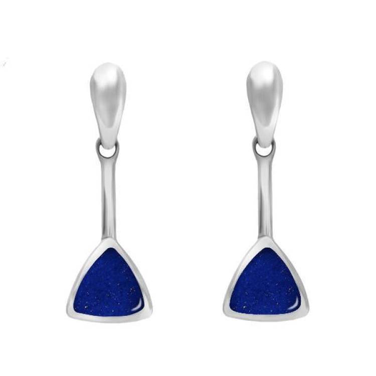 Sterling Silver Lapis Lazuli Curved Triangle Drop Earrings - Silver