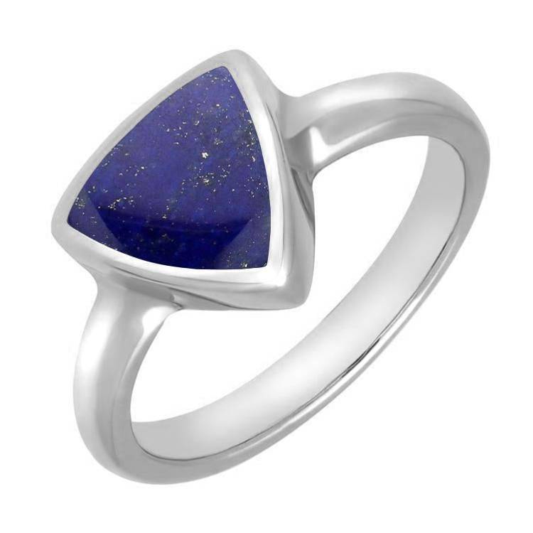 Sterling Silver Lapis Lazuli Curved Triangle Ring - Option1 Value Silver