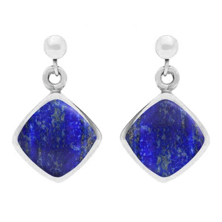 Sterling Silver Lapis Lazuli Cushion Drop Earrings - Silver