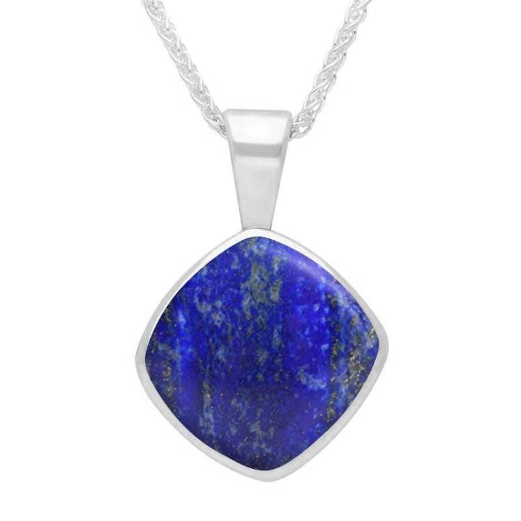 Sterling Silver Lapis Lazuli Cushion Shaped Necklace - Silver