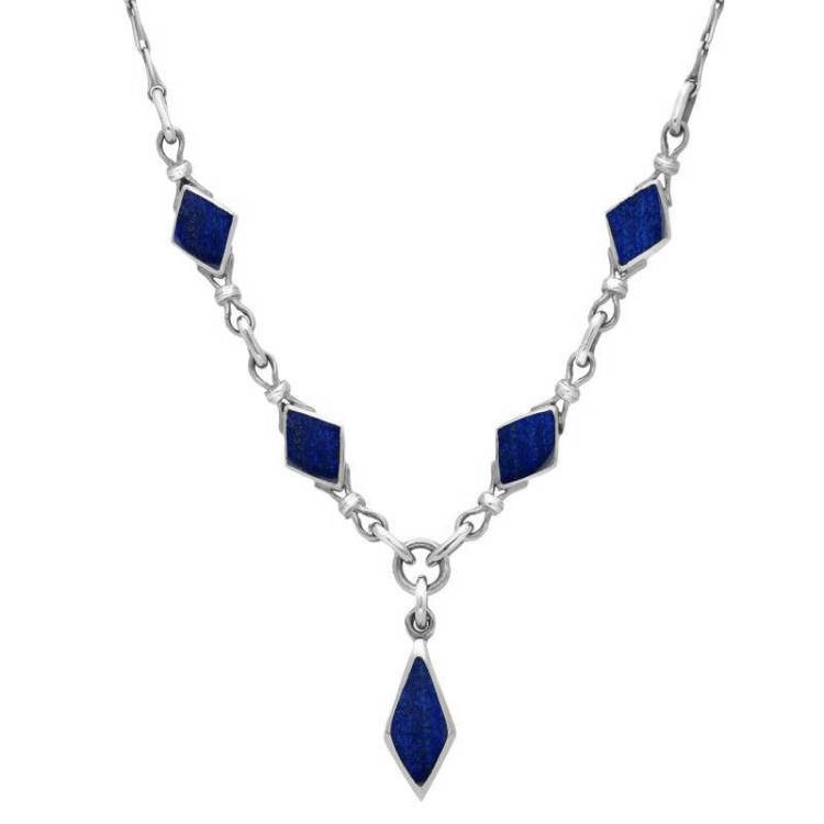 Sterling Silver Lapis Lazuli Diamond Shaped Necklace