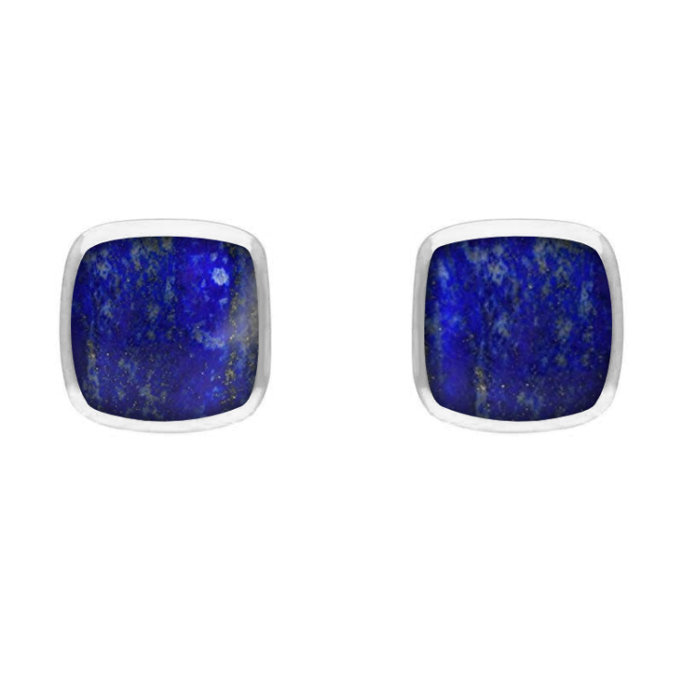Sterling Silver Lapis Lazuli Dinky Cushion Stud Earrings - Silver