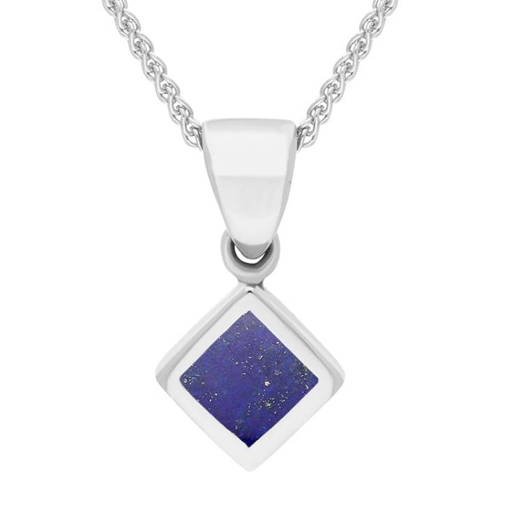 Sterling Silver Lapis Lazuli Dinky Square Necklace - Silver