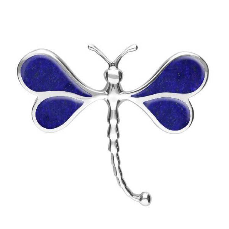 Sterling Silver Lapis Lazuli Dragonfly Brooch - Silver