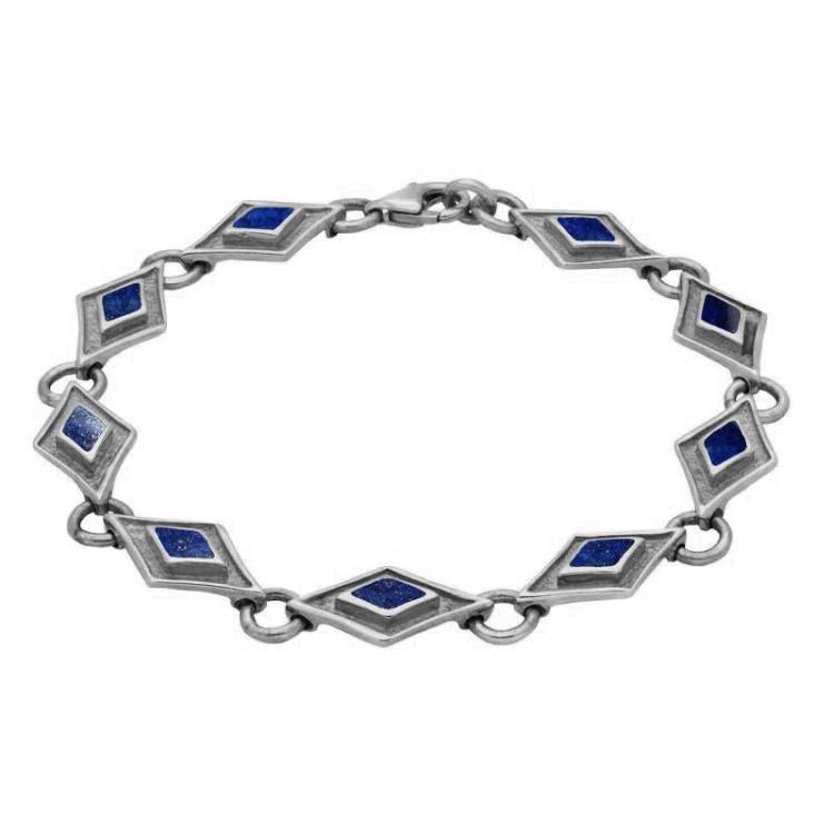 Sterling Silver Lapis Lazuli Eight Stone Kite Framed Bracelet