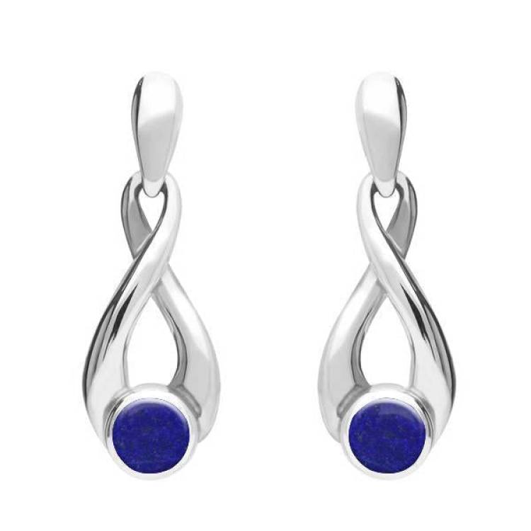 Sterling Silver Lapis Lazuli Eternity Loop Drop Earrings - Silver