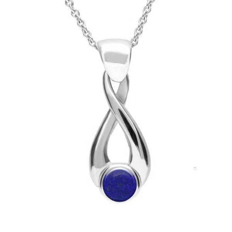 Sterling Silver Lapis Lazuli Eternity Loop Necklace - Silver