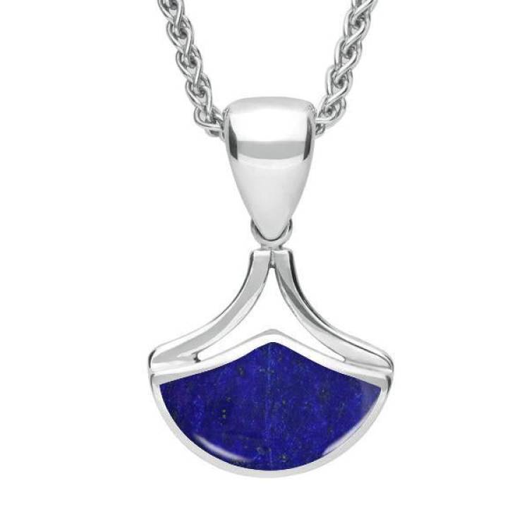 Sterling Silver Lapis Lazuli Fan Shaped Necklace - Silver