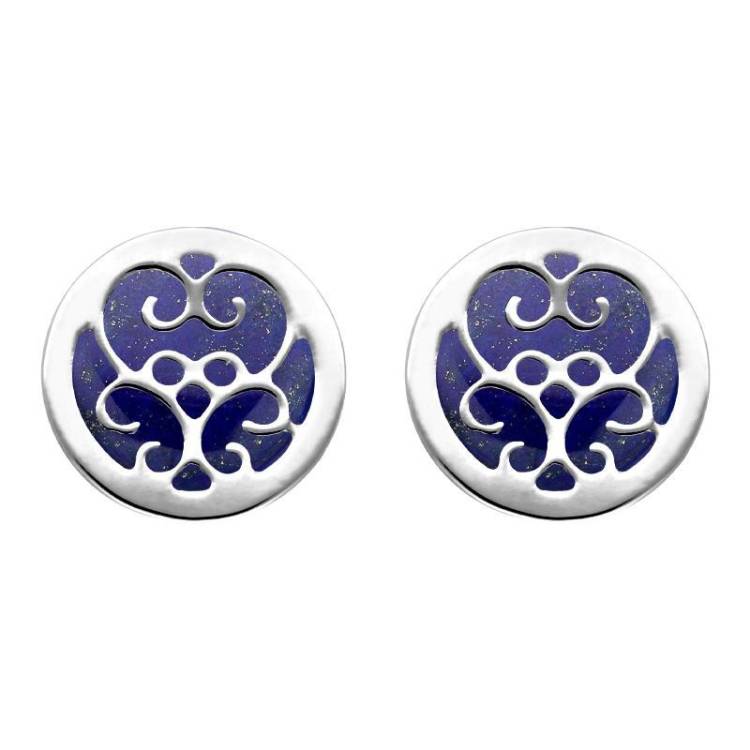 Sterling Silver Lapis Lazuli Flore Filigree Stud Earrings