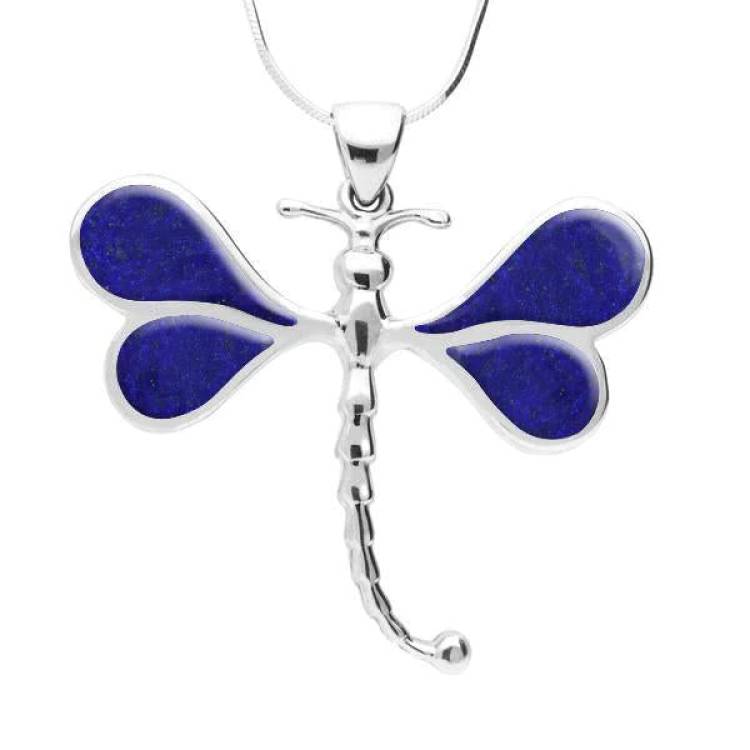 Sterling Silver Lapis Lazuli Four Stone Dragonfly Necklace