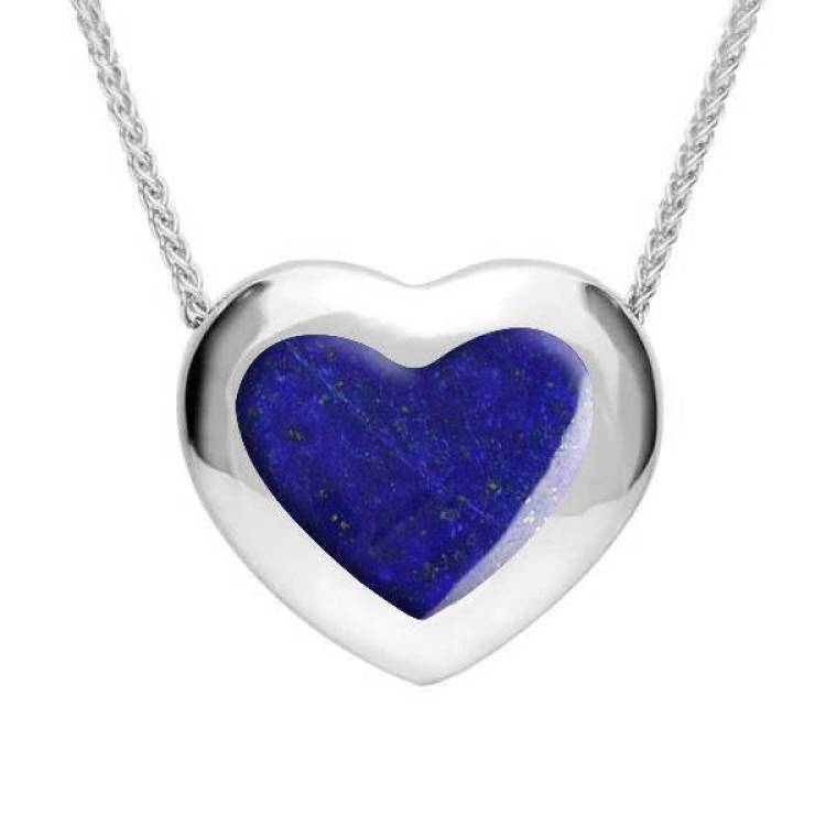 Sterling Silver Lapis Lazuli Framed Heart Necklace - Silver