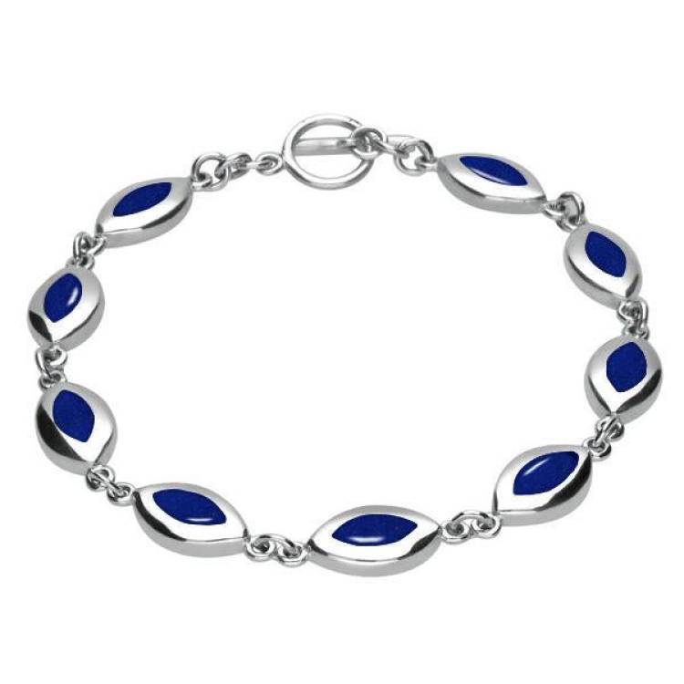 Sterling Silver Lapis Lazuli Framed Marquise Bracelet - Option1 Value Silver