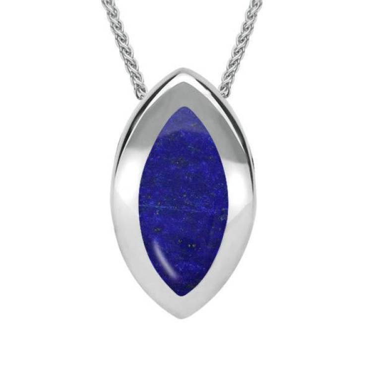 Sterling Silver Lapis Lazuli Framed Marquise Necklace - Option1 Value Silver