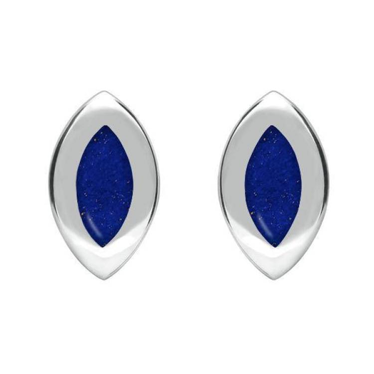 Sterling Silver Lapis Lazuli Framed Marquise Stud Earrings - Option1 Value Silver