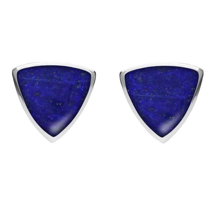 Sterling Silver Lapis Lazuli Large Curved Triangle Stud Earrings - Silver