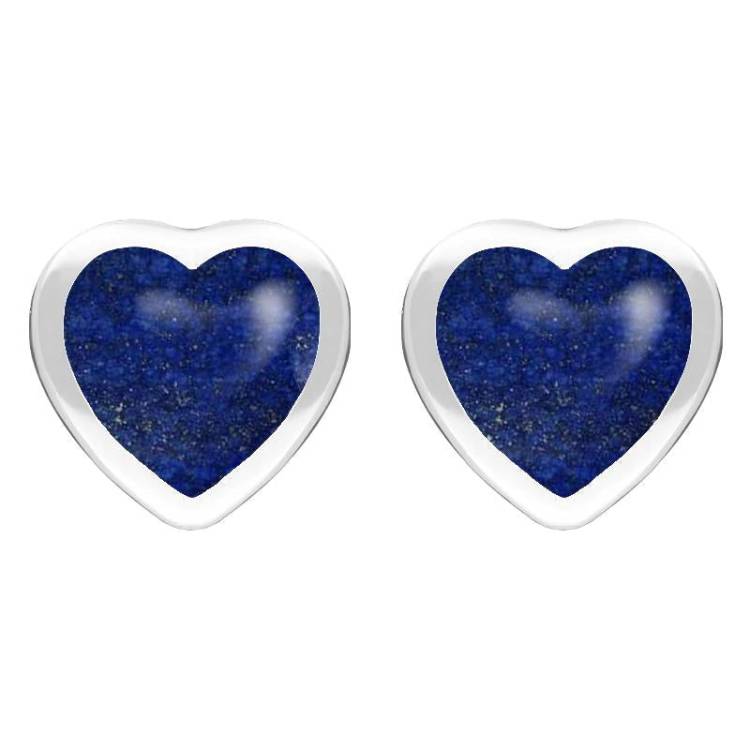 Sterling Silver Lapis Lazuli Large Framed Heart Stud Earrings - Silver