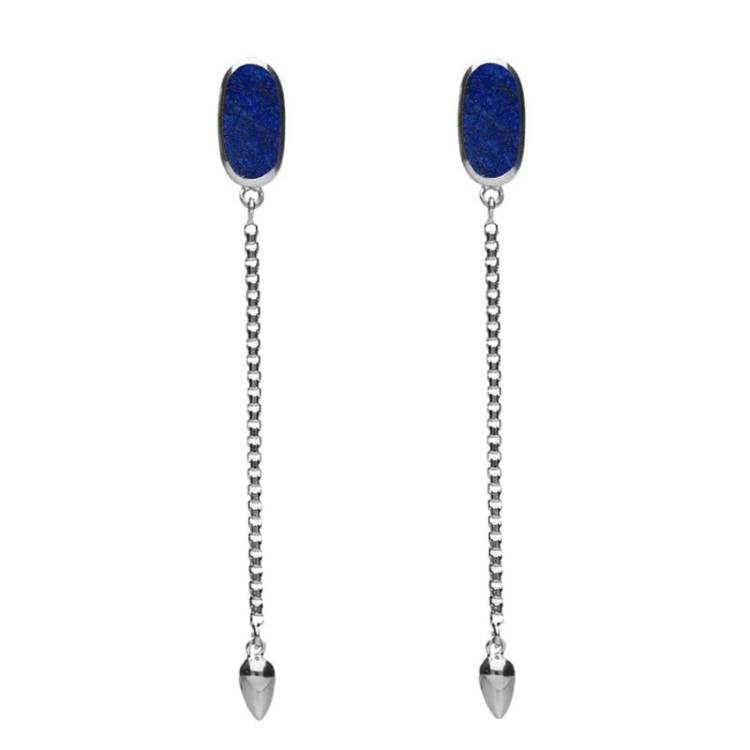 Sterling Silver Lapis Lazuli Lineaire Long Drop Stud Earrings