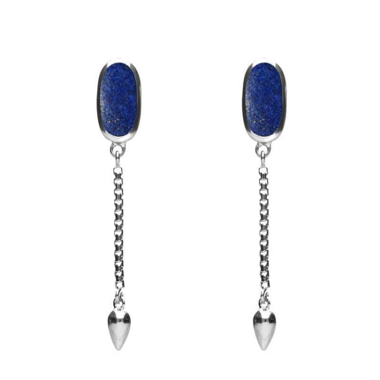 Sterling Silver Lapis Lazuli Lineaire Medium Drop Stud Earrings