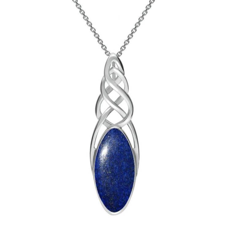 Sterling Silver Lapis Lazuli Long Marquise Celtic Necklace - Option1 Value