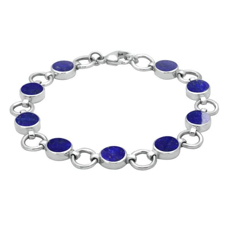 Sterling Silver Lapis Lazuli Nine Stone Round Ring Bracelet - Silver