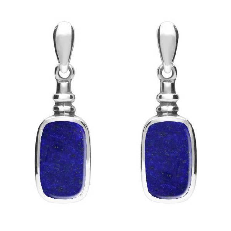 Sterling Silver Lapis Lazuli Oblong Bottle Top Drop Earrings - Silver