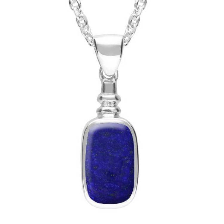 Sterling Silver Lapis Lazuli Oblong Bottle Top Necklace - Option1 Value Silver