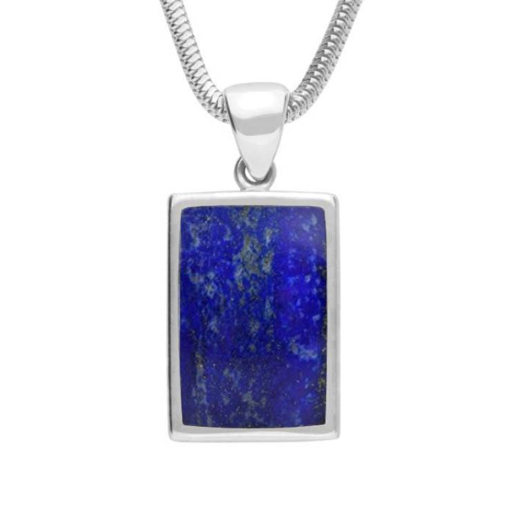Sterling Silver Lapis Lazuli Oblong Necklace - Option1 Value Silver