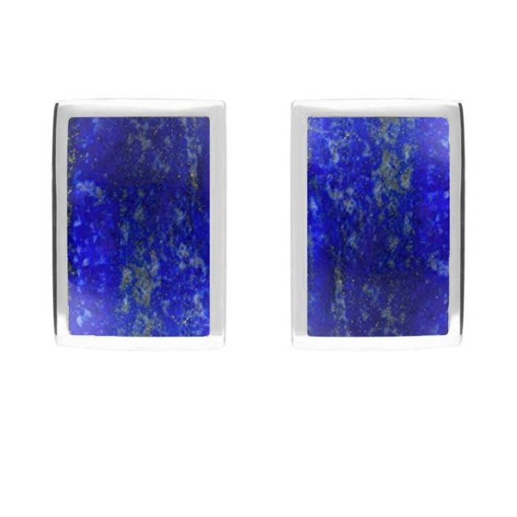 Sterling Silver Lapis Lazuli Oblong Stud Earrings - Silver