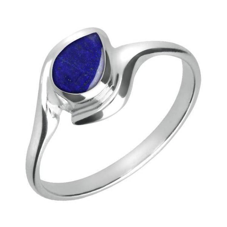 Sterling Silver Lapis Lazuli Offset Pear Ring - Option1 Value Silver
