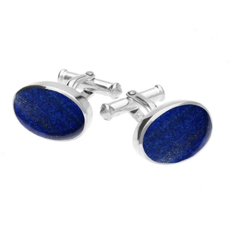 Sterling Silver Lapis Lazuli Oval Cushion Cufflinks - Option1 Value